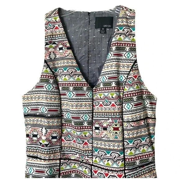 ANTHROPOLOGIE GREYLIN | Geo Aztec Print Cutout Back Fit & Flare Dress Size M - Picture 4 of 7